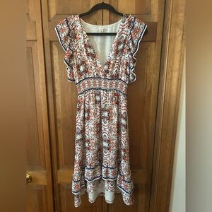 Sophie Max XS Cream Blue Red Ruffle Hippie Girly Boho/Bohemian Cottagecore Dress